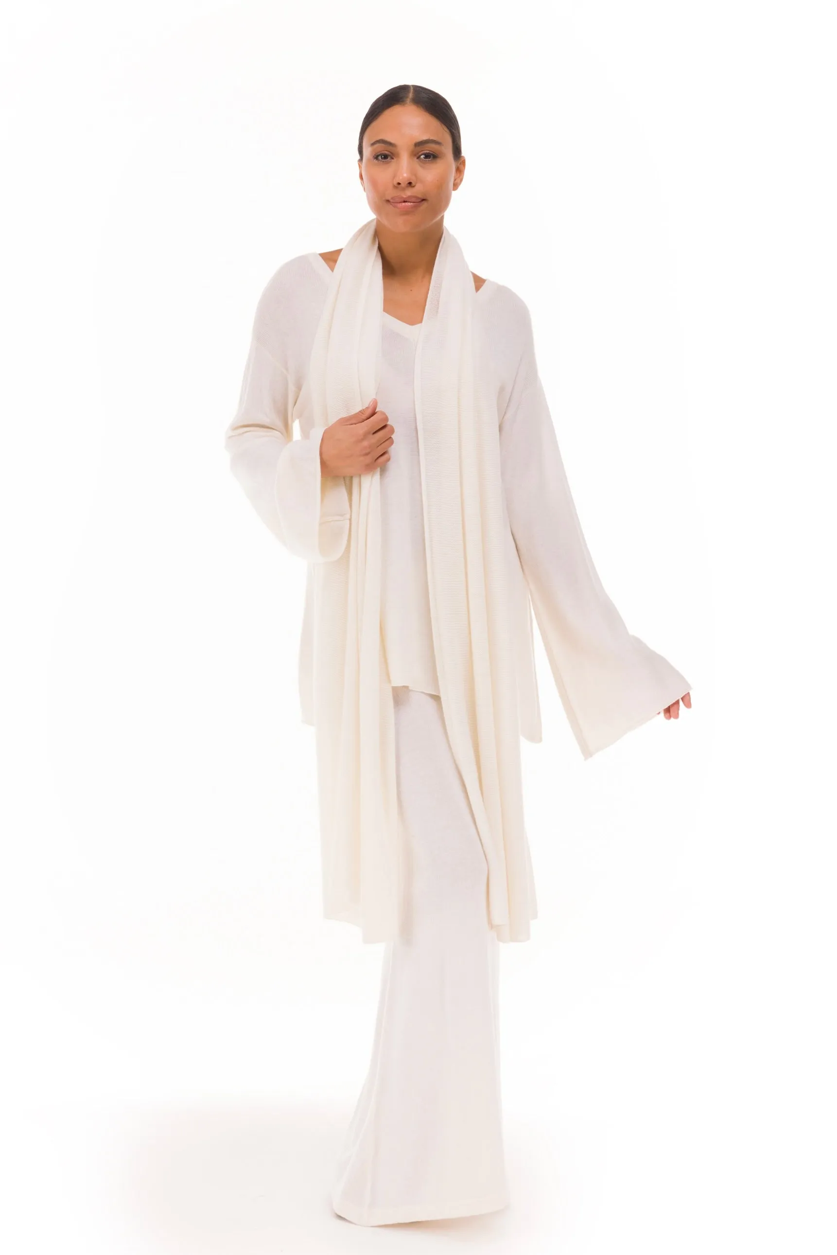 100% CASHMERE KNITTED SCARF WINTER WHITE