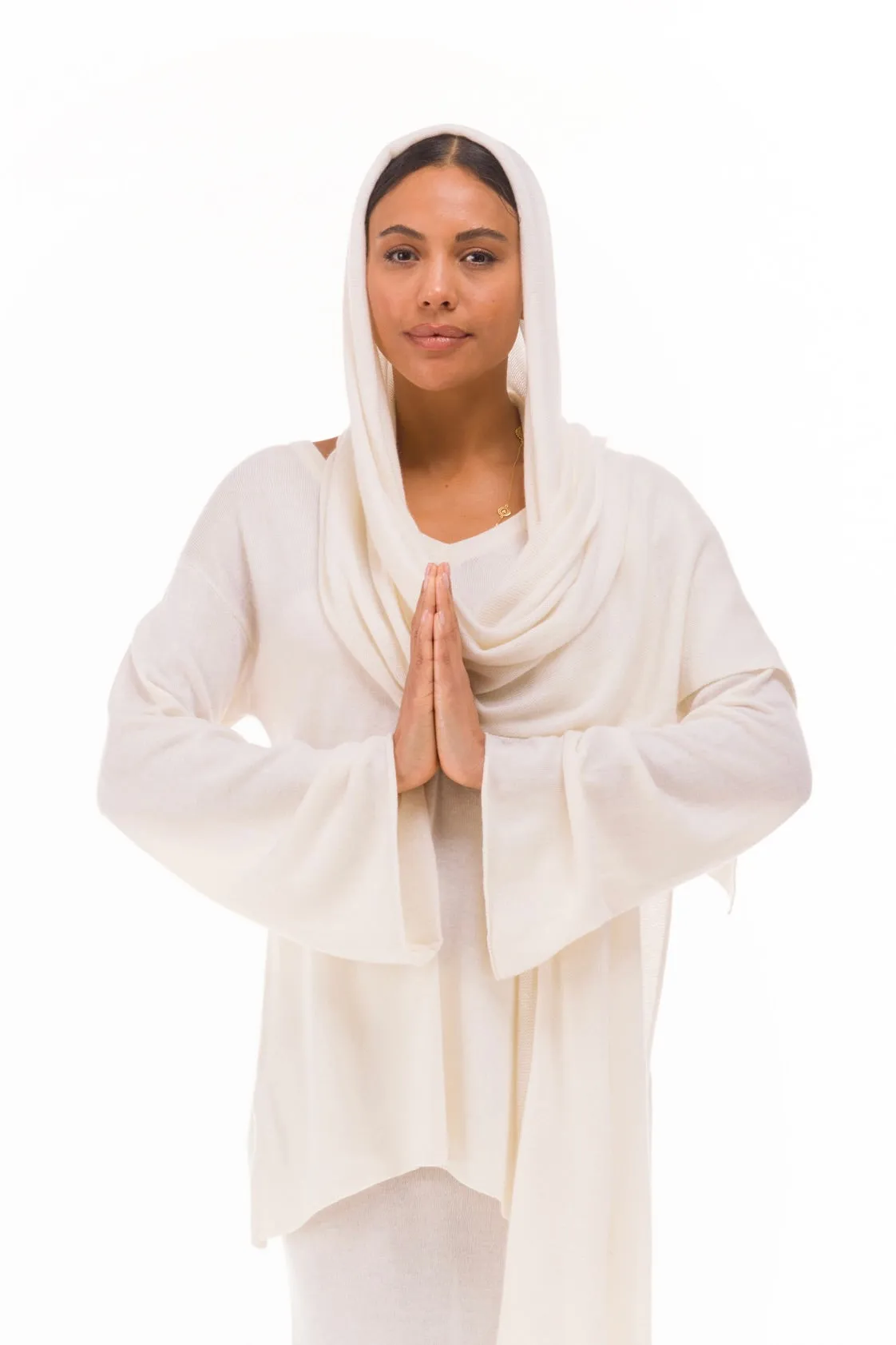 100% CASHMERE KNITTED SCARF WINTER WHITE
