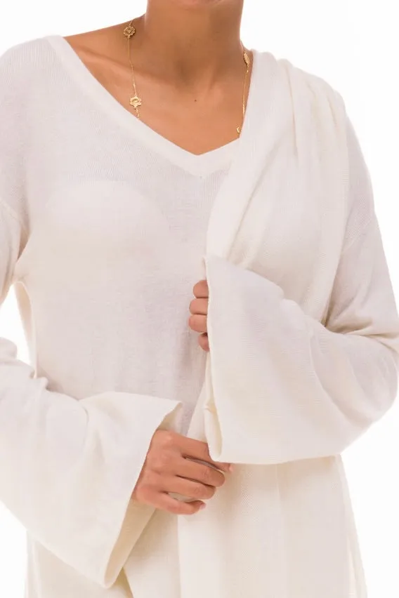 100% CASHMERE KNITTED SCARF WINTER WHITE