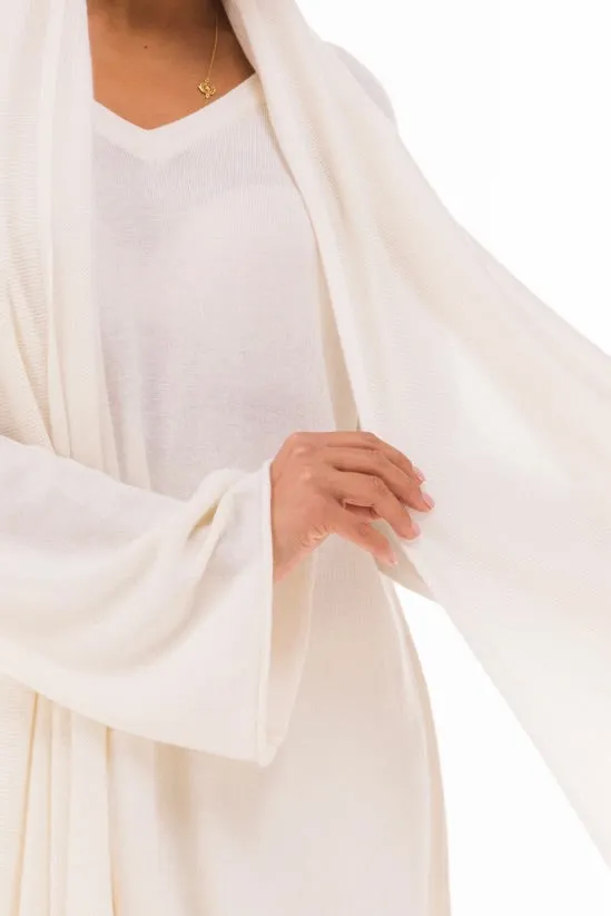 100% CASHMERE KNITTED SCARF WINTER WHITE
