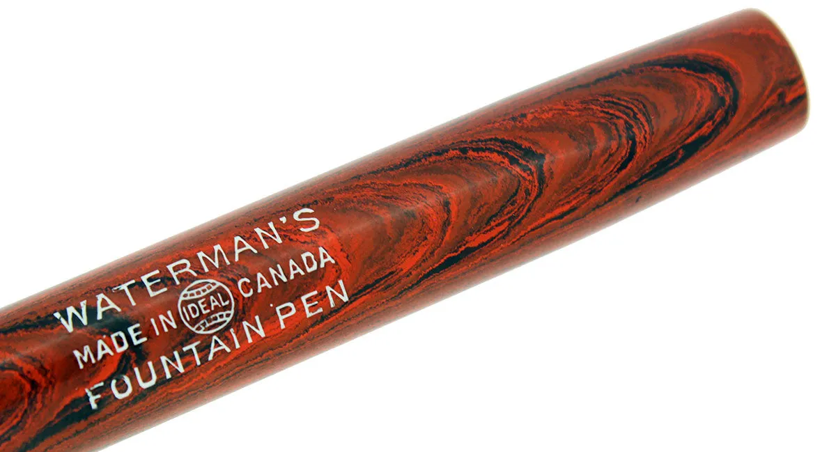 1920S WATERMAN RED RIPPLE 52 FOUNTAIN PEN AND PENCIL SET 9CT GOLD BANDS RESTORED