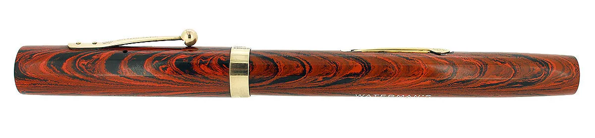 1920S WATERMAN RED RIPPLE 52 FOUNTAIN PEN AND PENCIL SET 9CT GOLD BANDS RESTORED