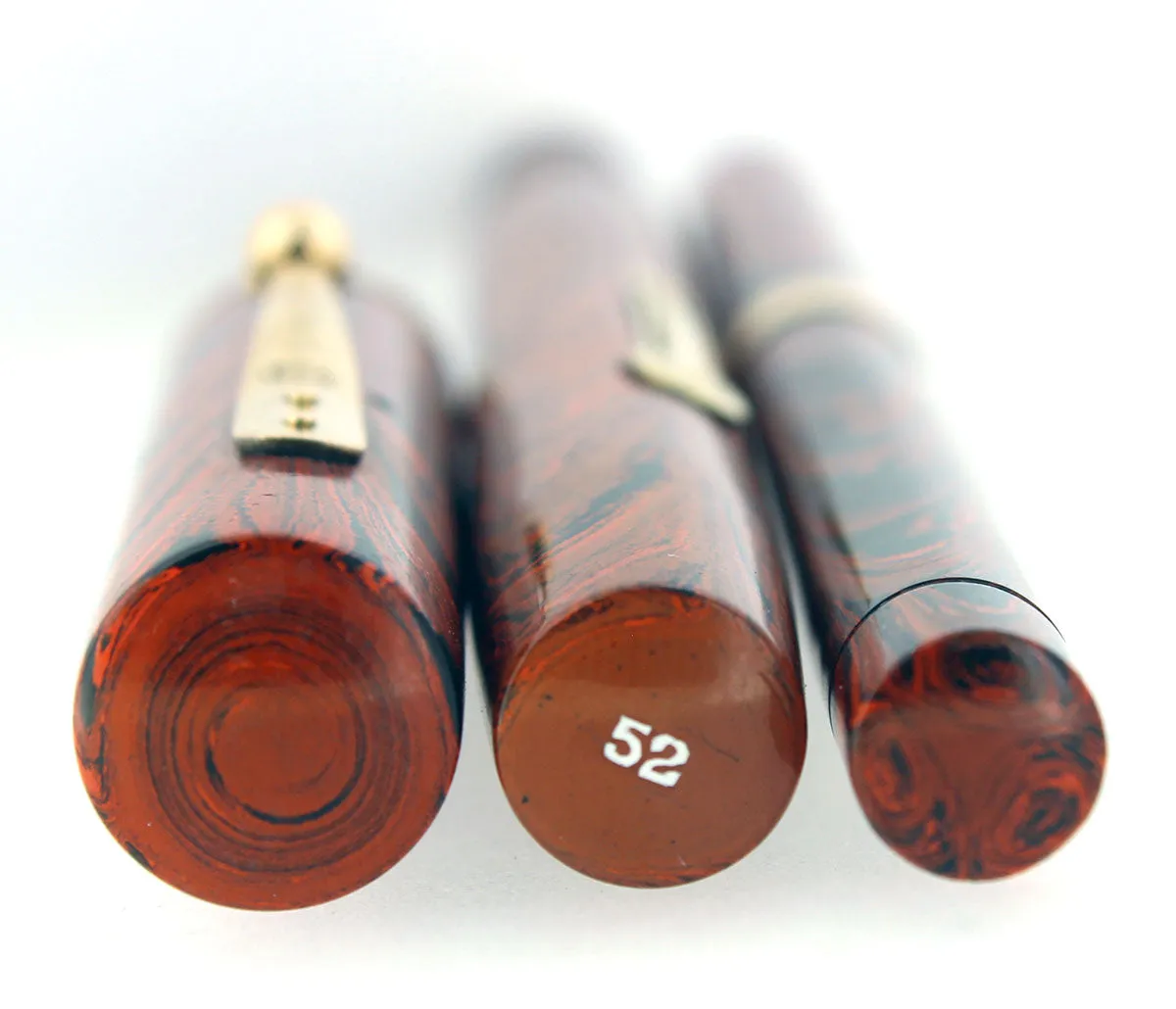1920S WATERMAN RED RIPPLE 52 FOUNTAIN PEN AND PENCIL SET 9CT GOLD BANDS RESTORED