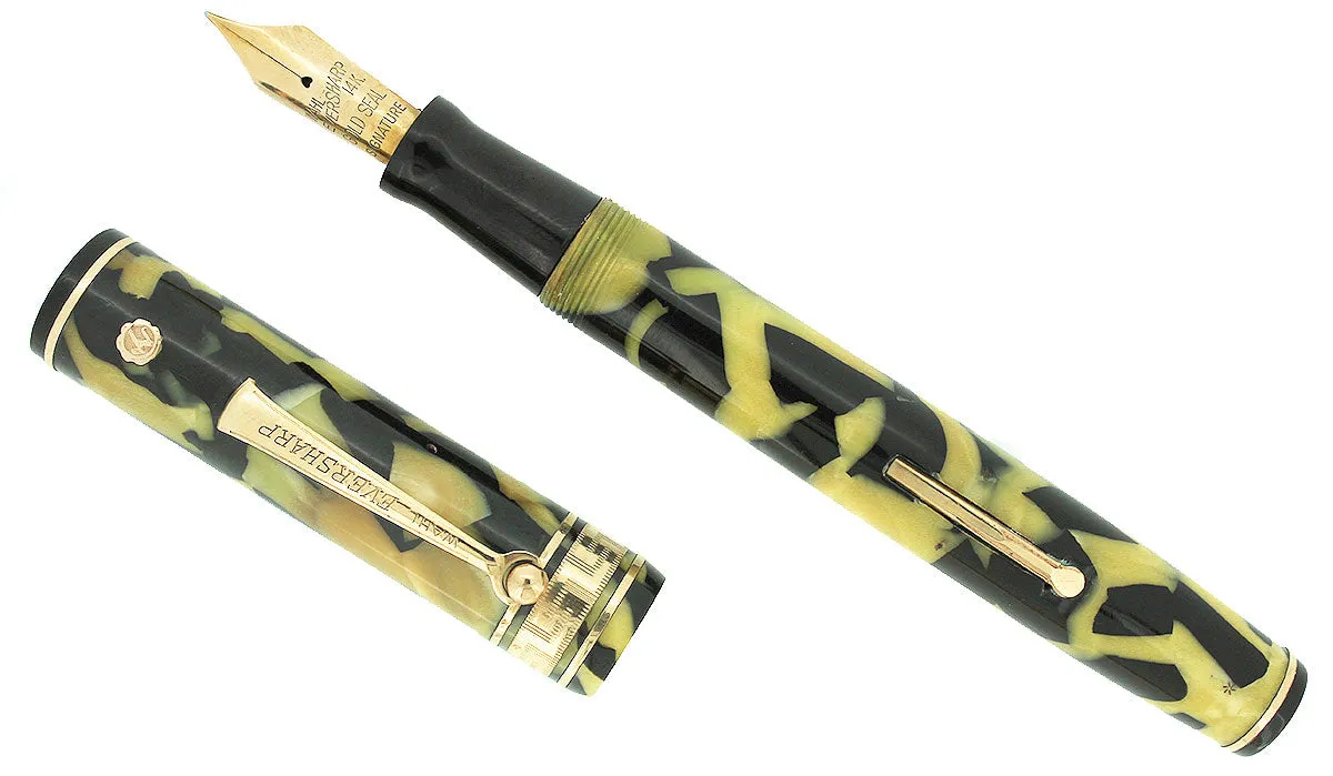 1930s WAHL EVERSHARP GOLD SEAL OVERSIZE DECO BAND FOUNTAIN PEN & PENCIL SET RESTORED