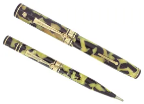 1930s WAHL EVERSHARP GOLD SEAL OVERSIZE DECO BAND FOUNTAIN PEN & PENCIL SET RESTORED