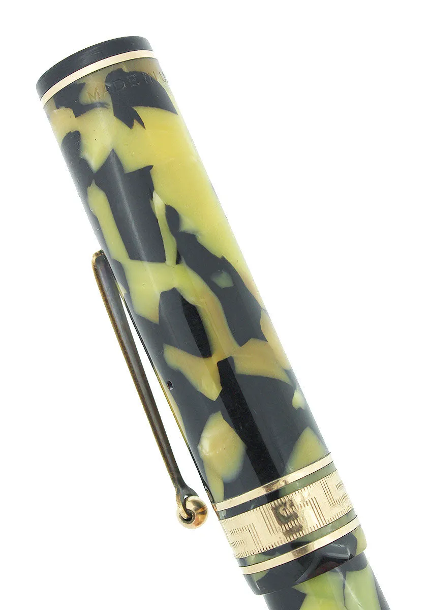 1930s WAHL EVERSHARP GOLD SEAL OVERSIZE DECO BAND FOUNTAIN PEN & PENCIL SET RESTORED