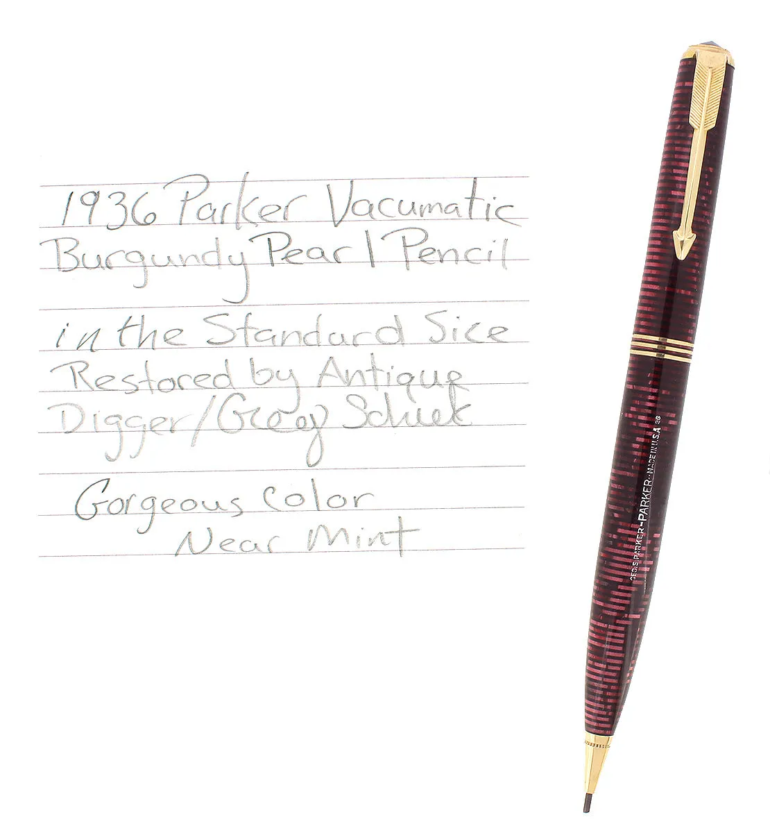 1936 PARKER VACUMATIC BURGUNDY PEARL STANDARD MECHANICAL PENCIL RESTORED