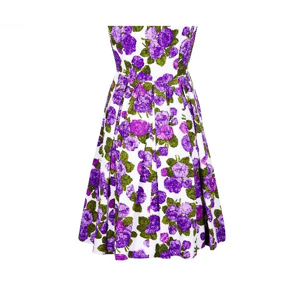 1960s Waffle Cotton Purple Floral Print Dress