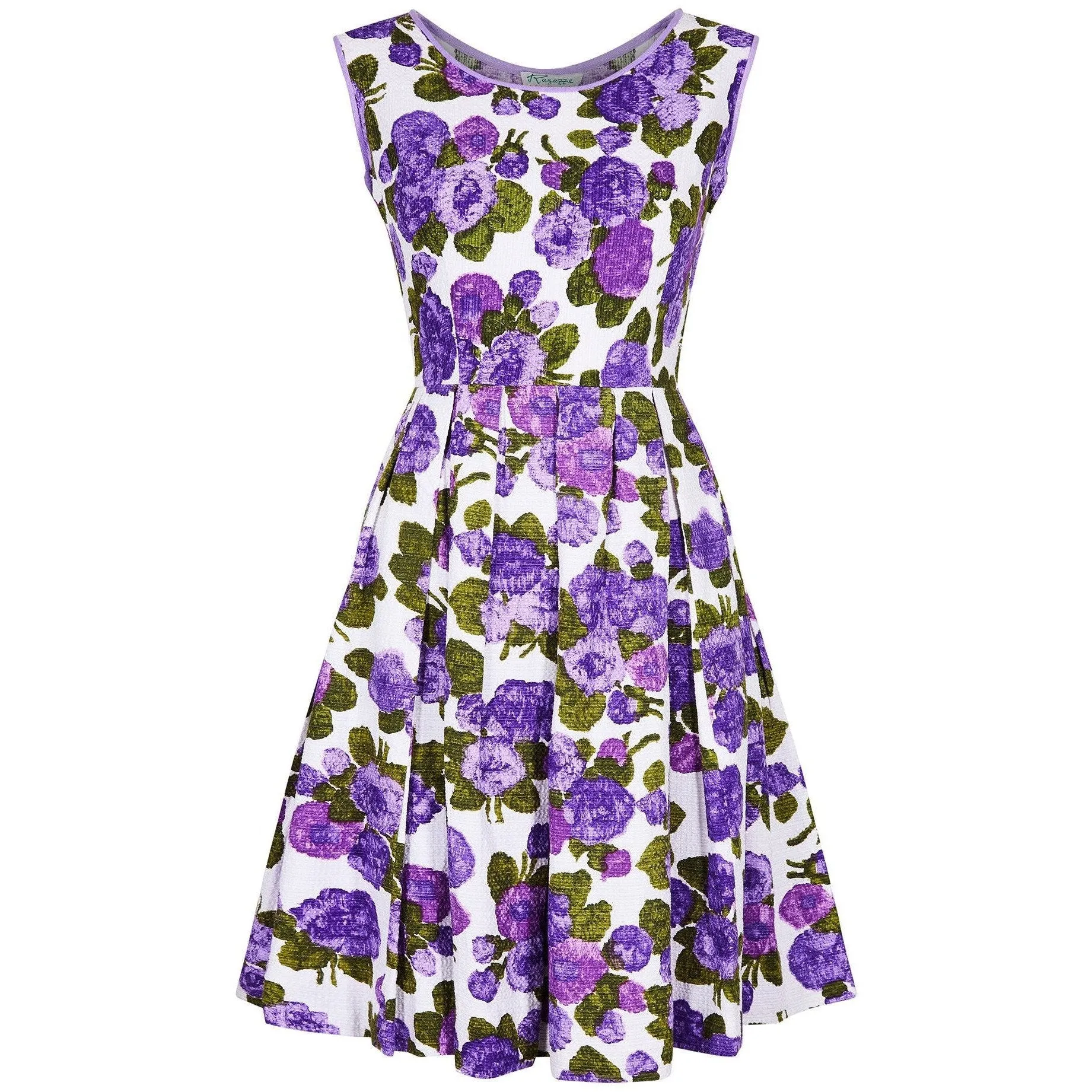1960s Waffle Cotton Purple Floral Print Dress