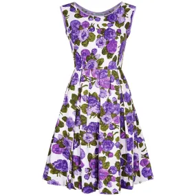 1960s Waffle Cotton Purple Floral Print Dress