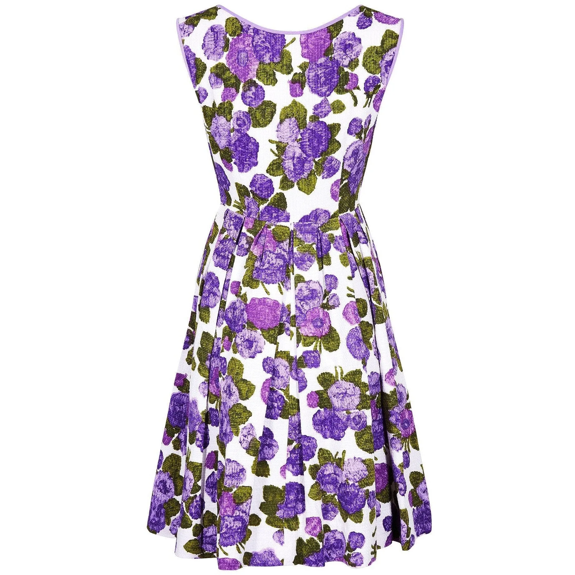 1960s Waffle Cotton Purple Floral Print Dress