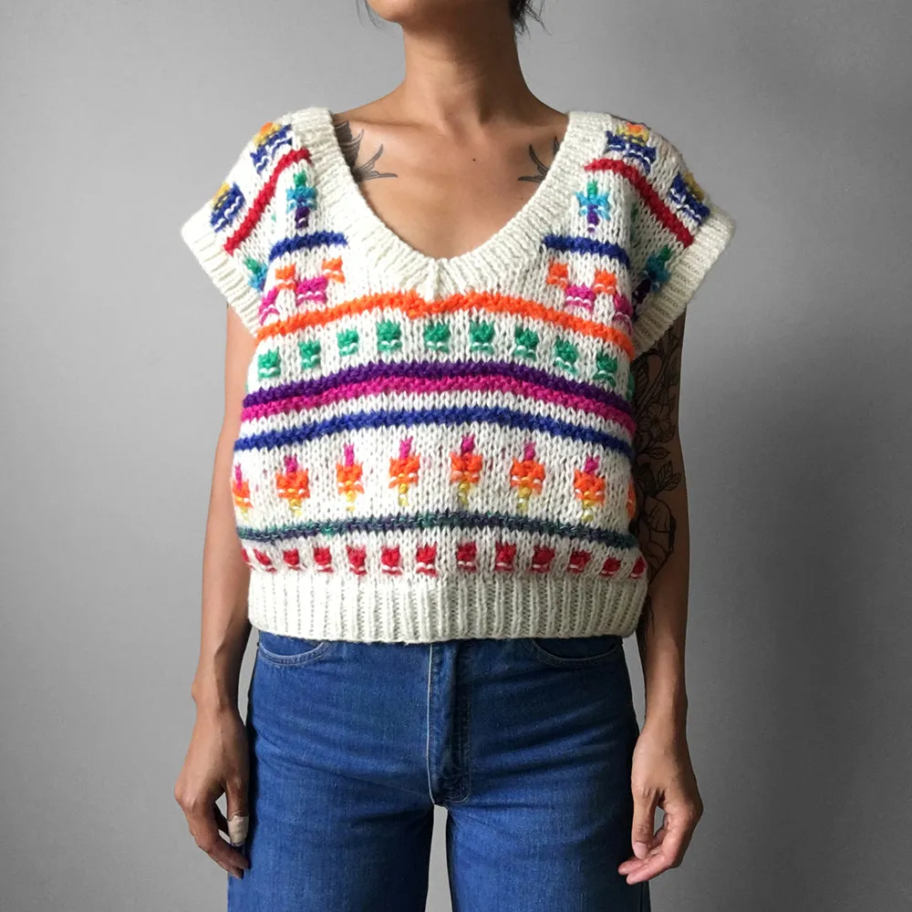 1970s Handmade Patterned Pullover Knit Vest