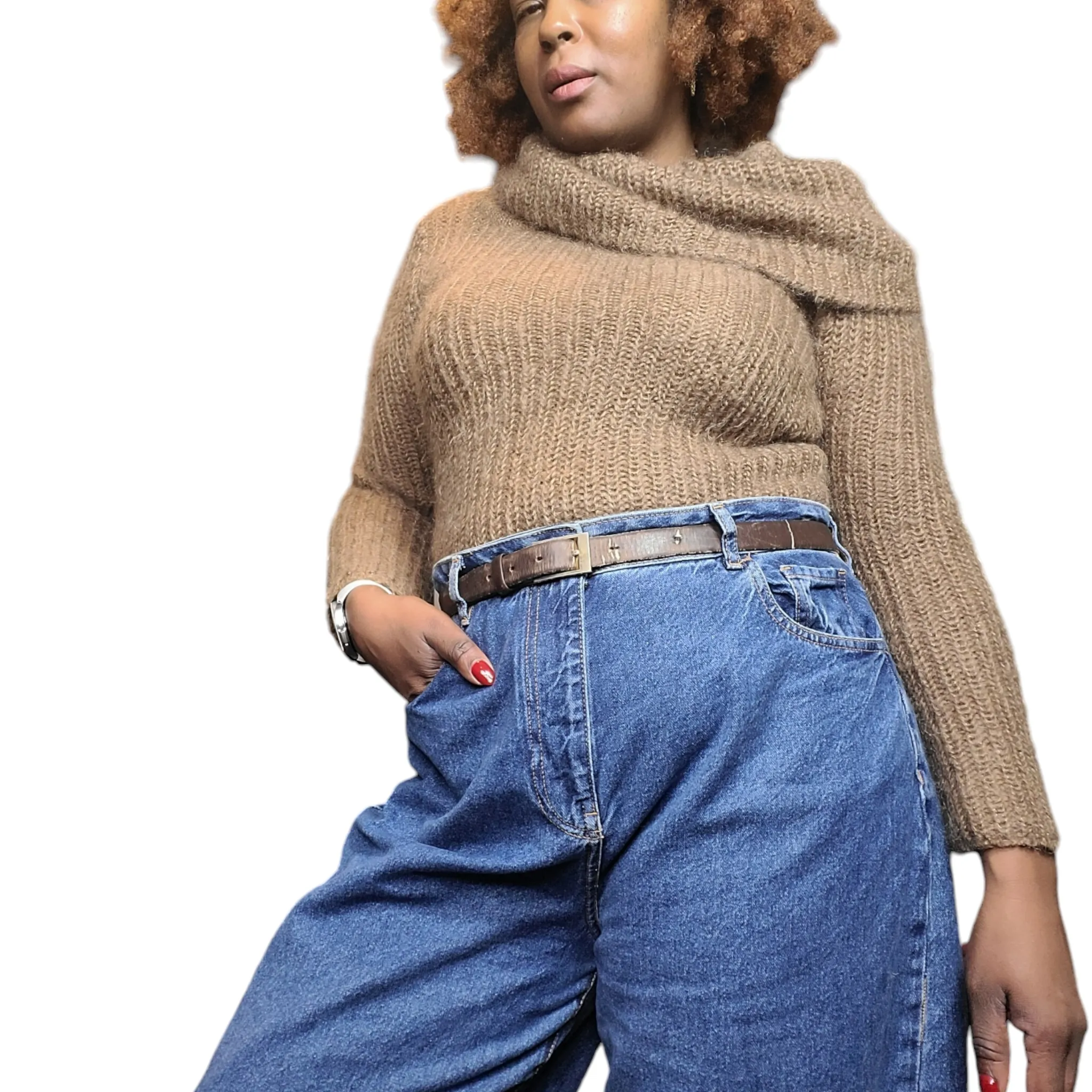 1990s Vintage Ralph Lauren Brown Mohair Sweater Size S