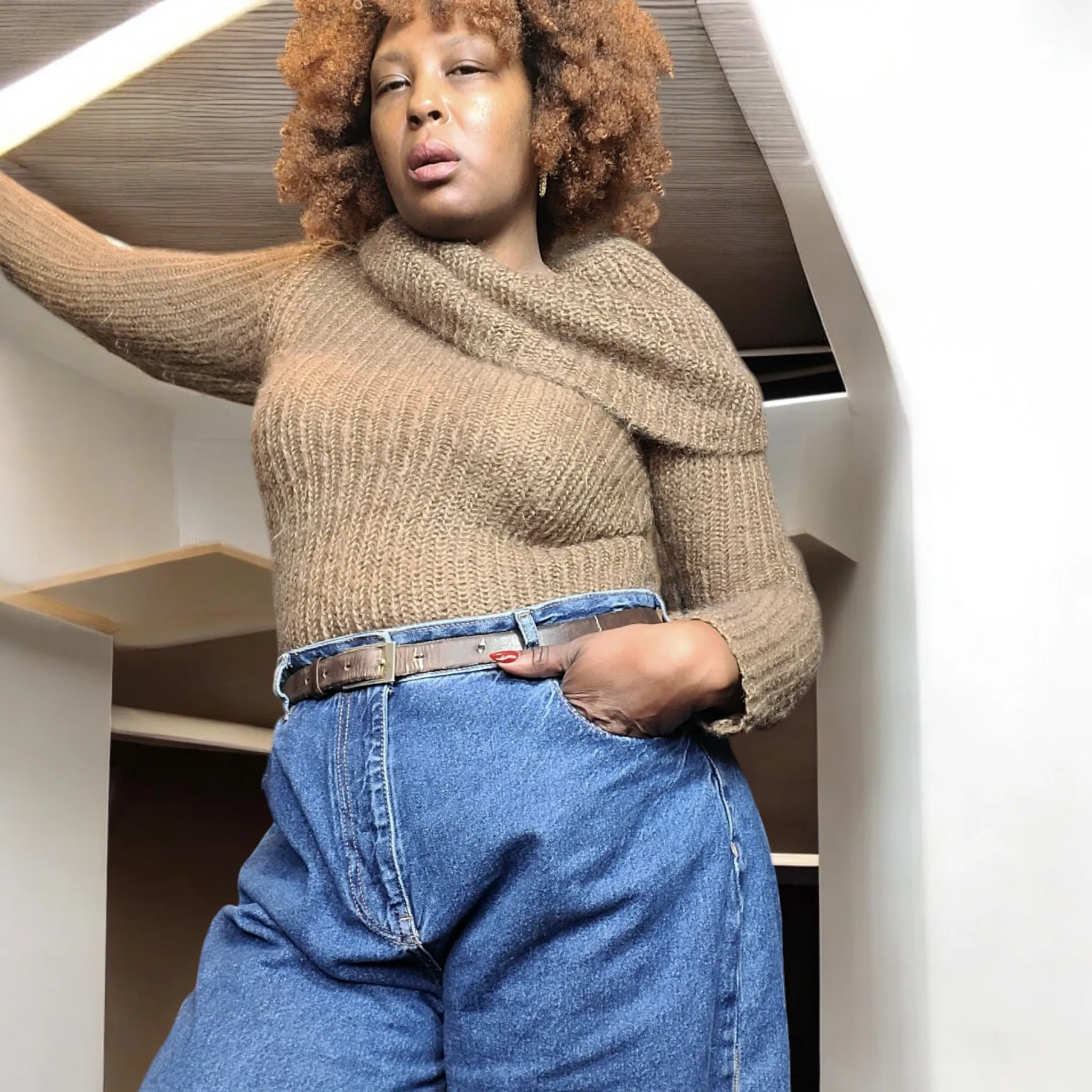 1990s Vintage Ralph Lauren Brown Mohair Sweater Size S