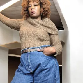 1990s Vintage Ralph Lauren Brown Mohair Sweater Size S
