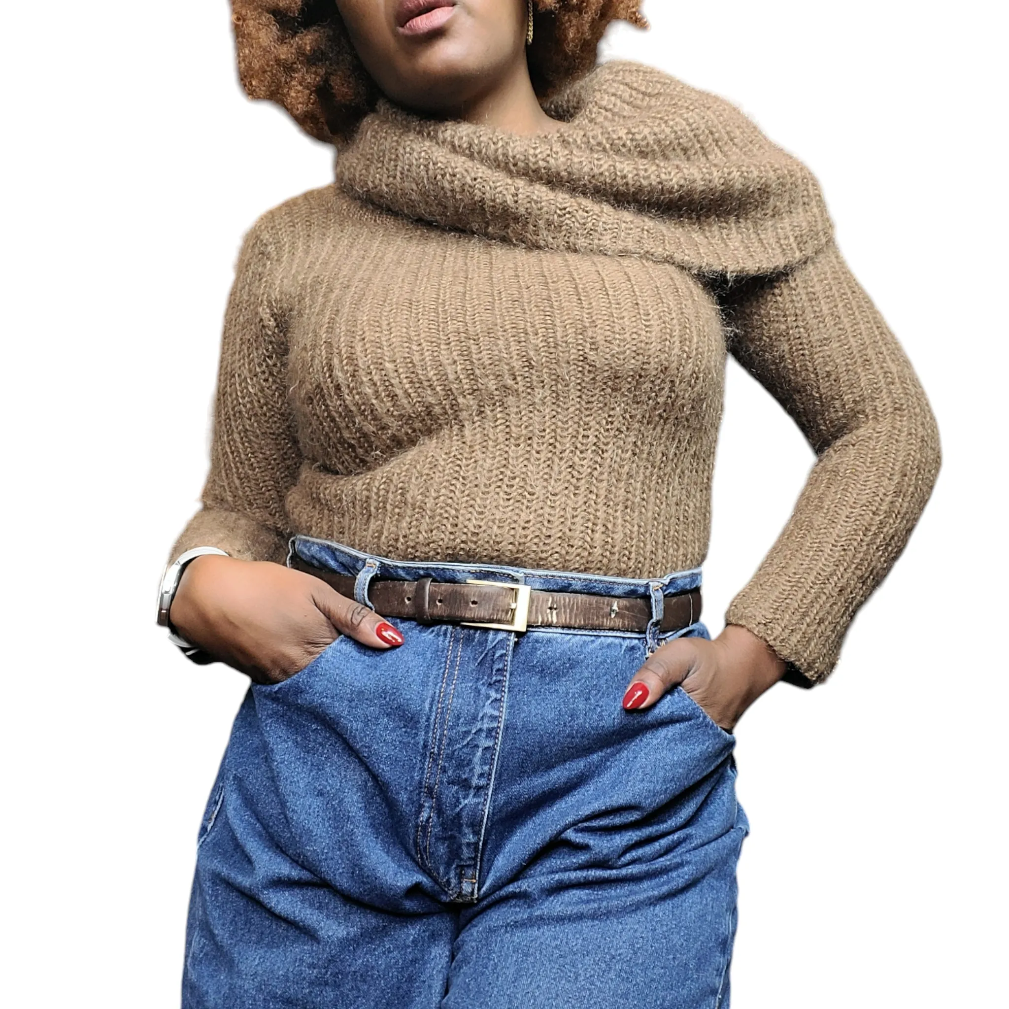 1990s Vintage Ralph Lauren Brown Mohair Sweater Size S