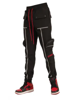3D MULTI POCKET NYLON CARGO PANTS W. REFLECTIVE TAPE-P11205 (BLACK)