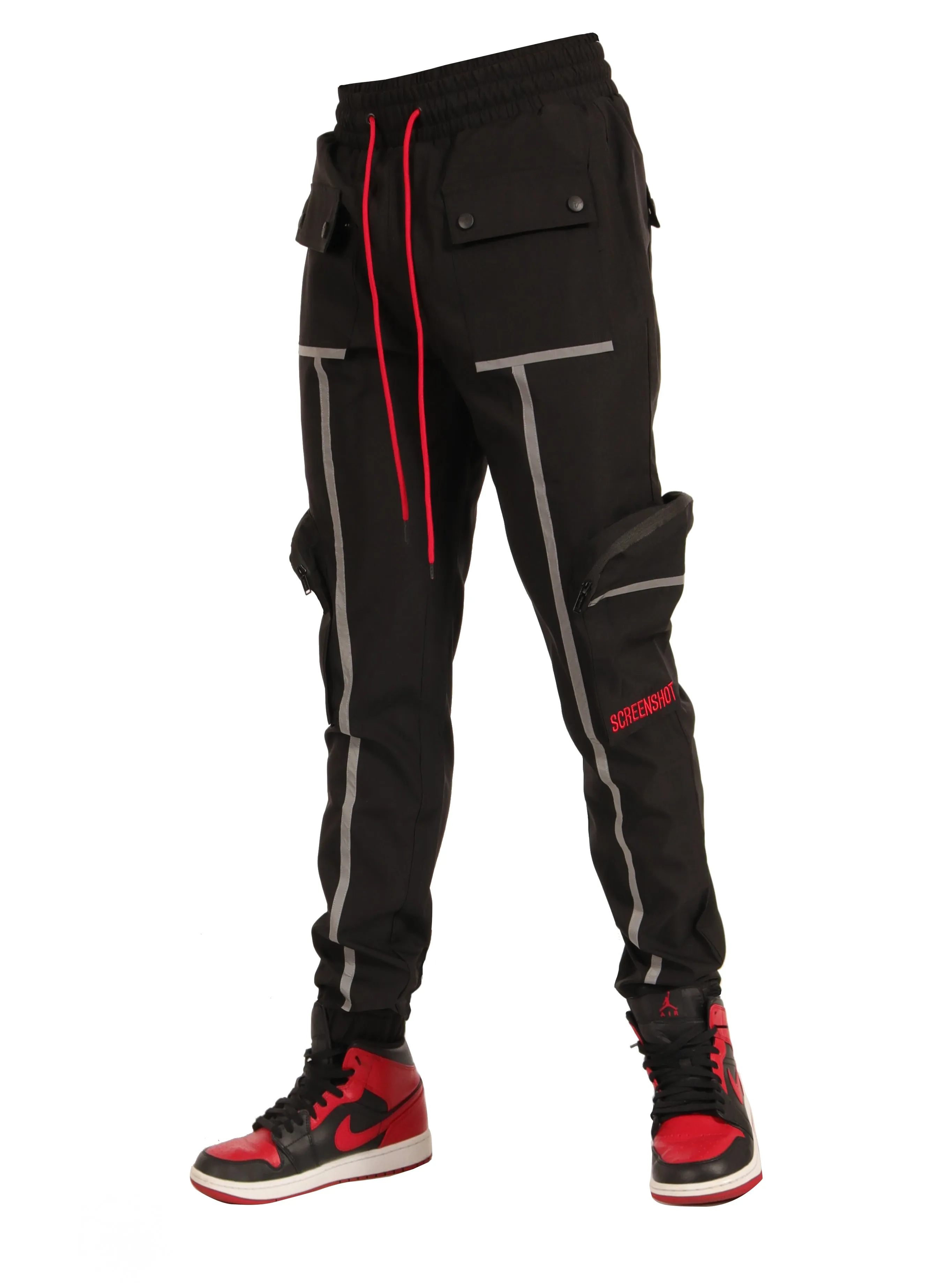 3D MULTI POCKET NYLON CARGO PANTS W. REFLECTIVE TAPE-P11205 (BLACK)