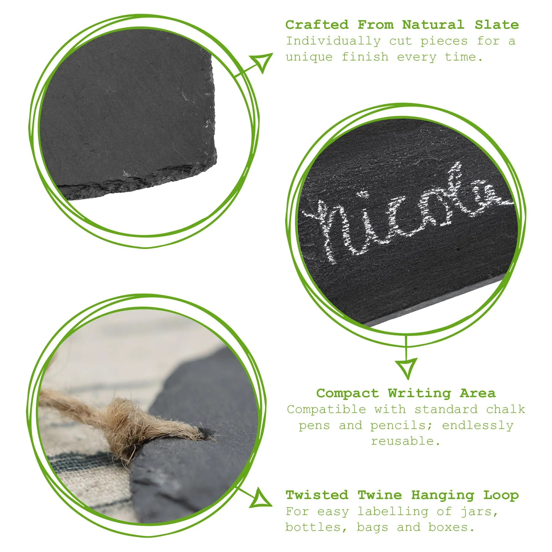 7cm x 5.5cm Slate Heart Hanging Tags - Pack of Six - By Nicola Spring