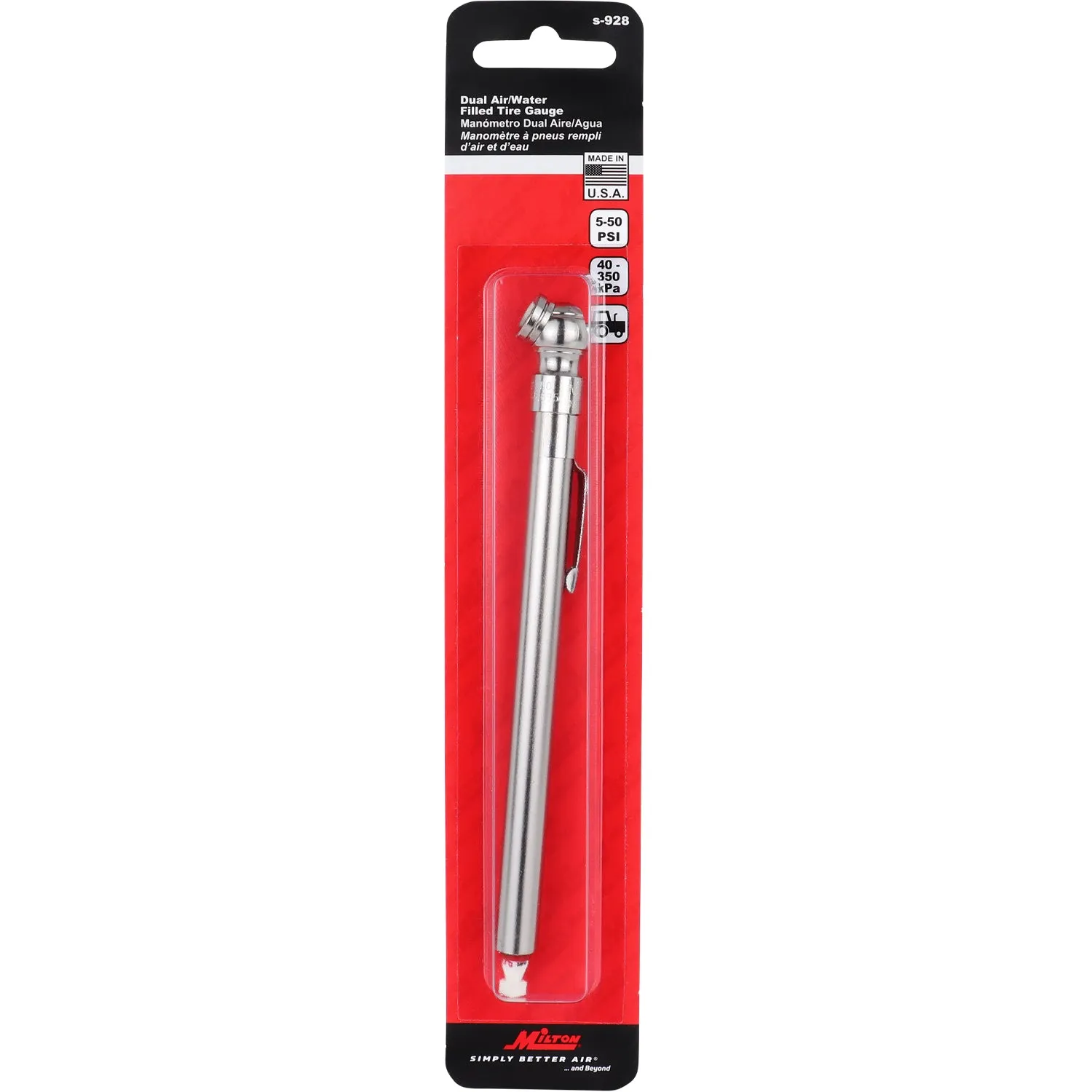 Air/Water-Filled Tire Pressure Gauge, 5-50 PSI Single Ball-Head Air Chuck (Box of 10)