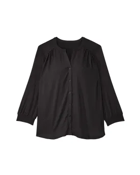 Alisa 3/4 Sleeve Knit Back Blouse | Black