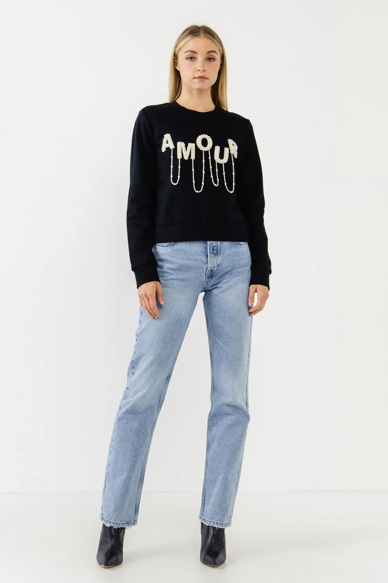 Amour Pearl Embellished Sweatshirts