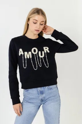 Amour Pearl Embellished Sweatshirts