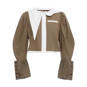 Autumn Jackets For Women Lapel Long Sleeve Hit Color Patchwork Pocket Irregular Pleated Jacket Female Fashion