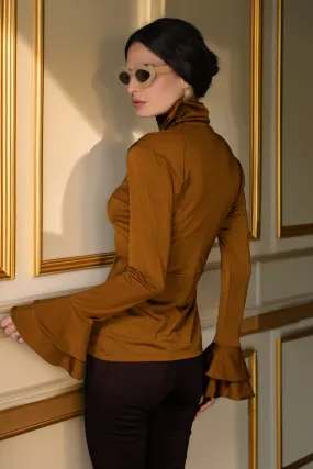 AW Lycra Top - Bronze Flare Ruffle Long-Sleeve