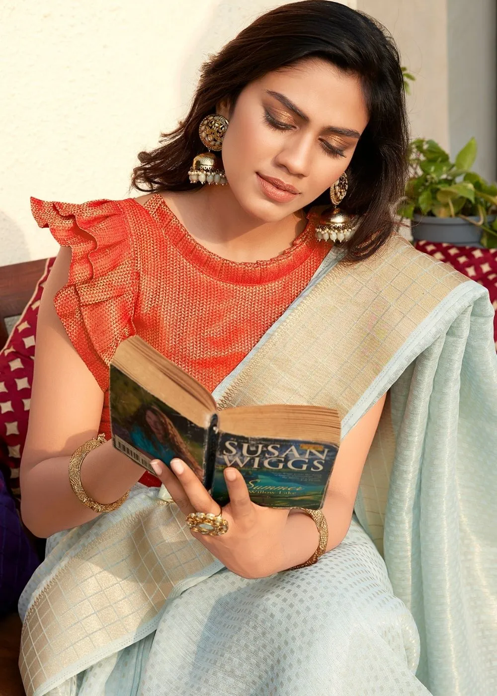 Baby Blue Zari Woven Tissue Silk Saree