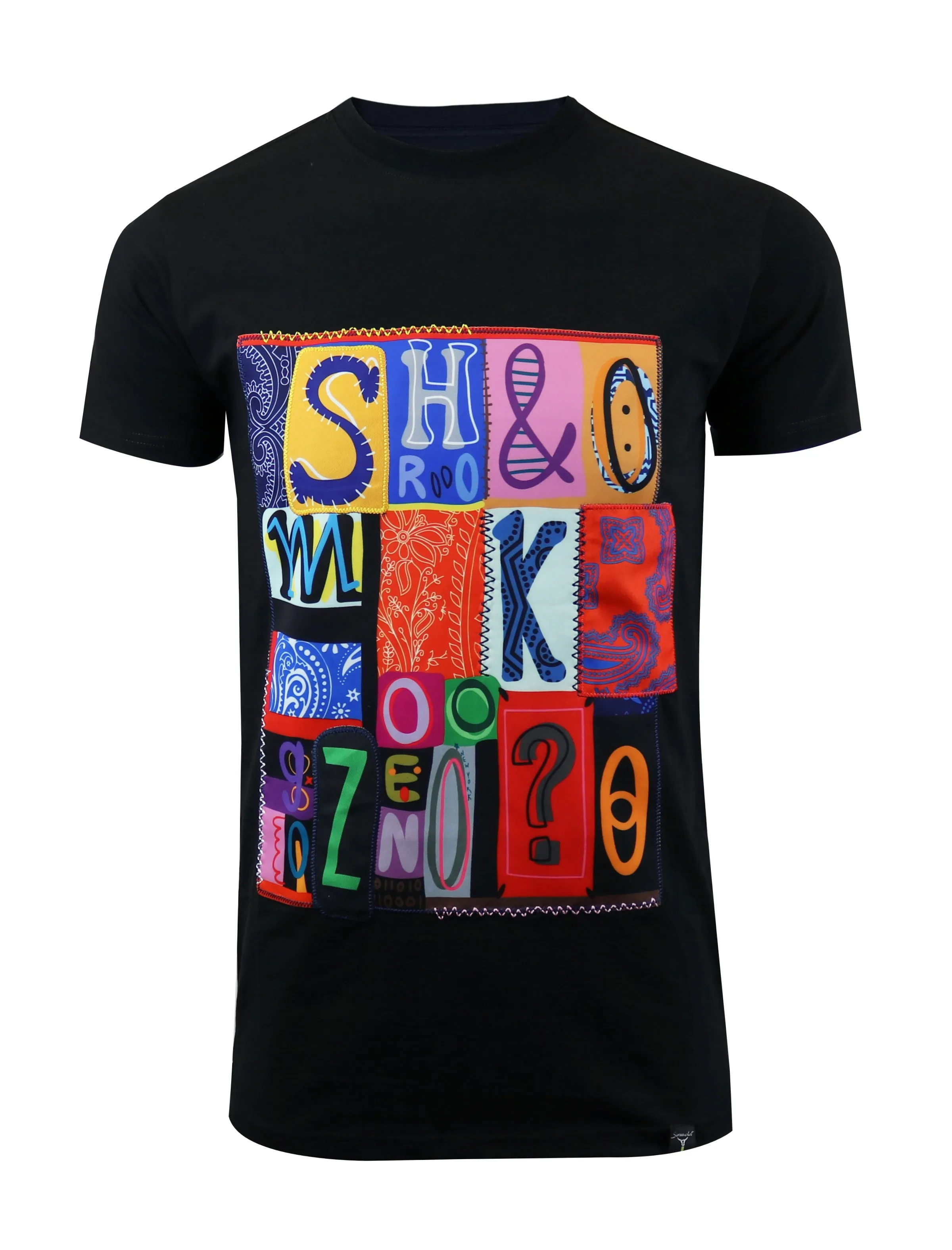 BANDANA PATTERN PATCHWORK TEE-S11030 (BLACK)