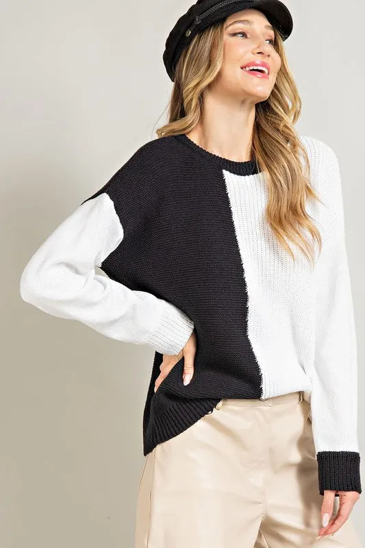 Black Colorblock Knit Sweater