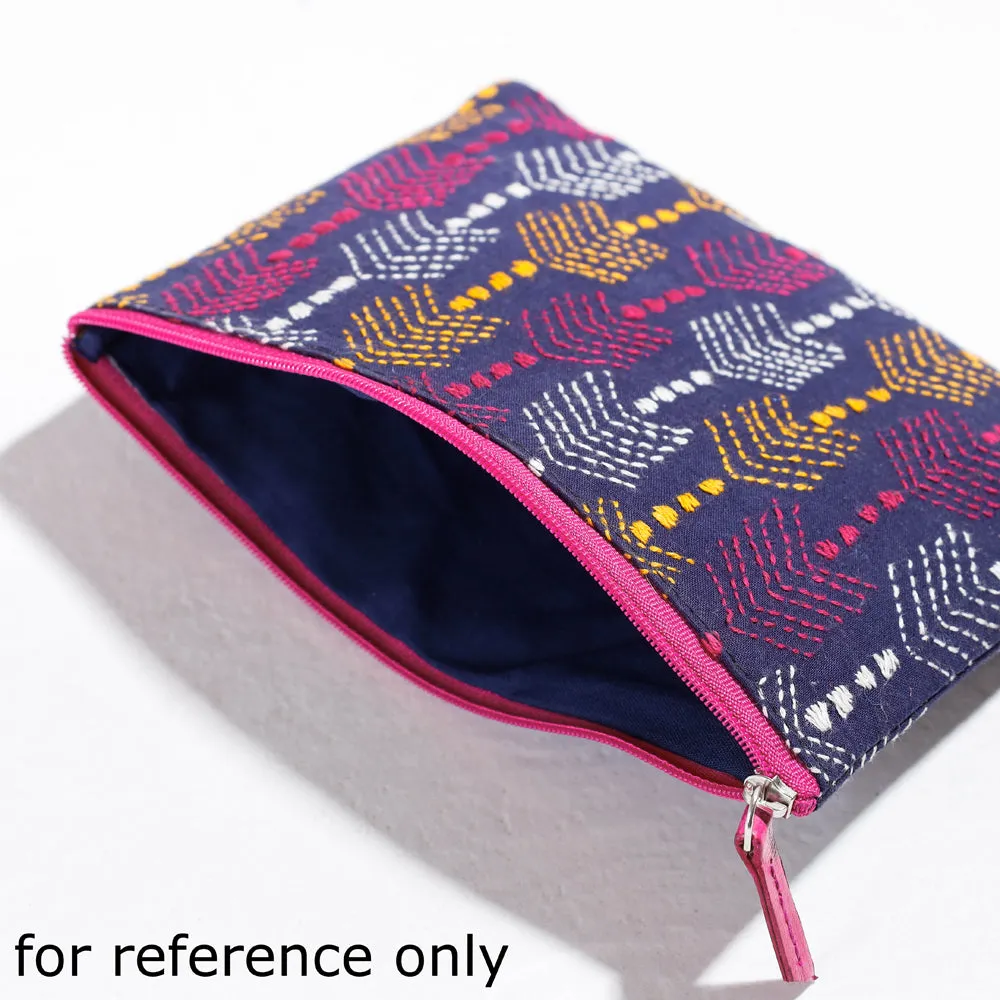Black - Handcrafted Kantha Embroidery Multipurpose Pouch