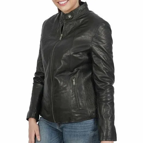 Boston Harbour Sylvia classic biker real leather jacket
