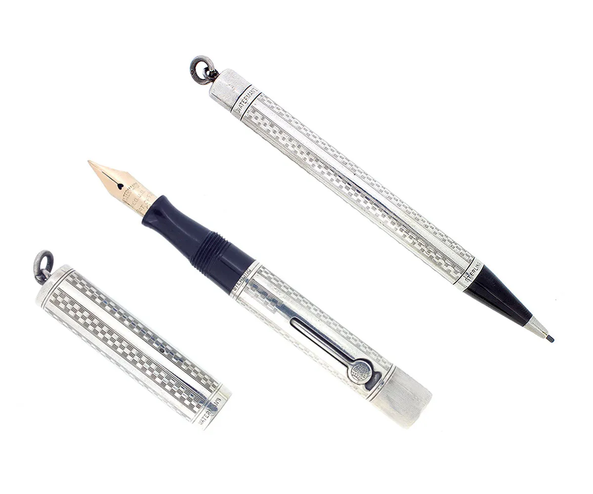 C1917 WATERMAN STERLING GOTHIC 452 1/2V XF-BBB NIB FOUNTAIN PEN & PENCIL SET