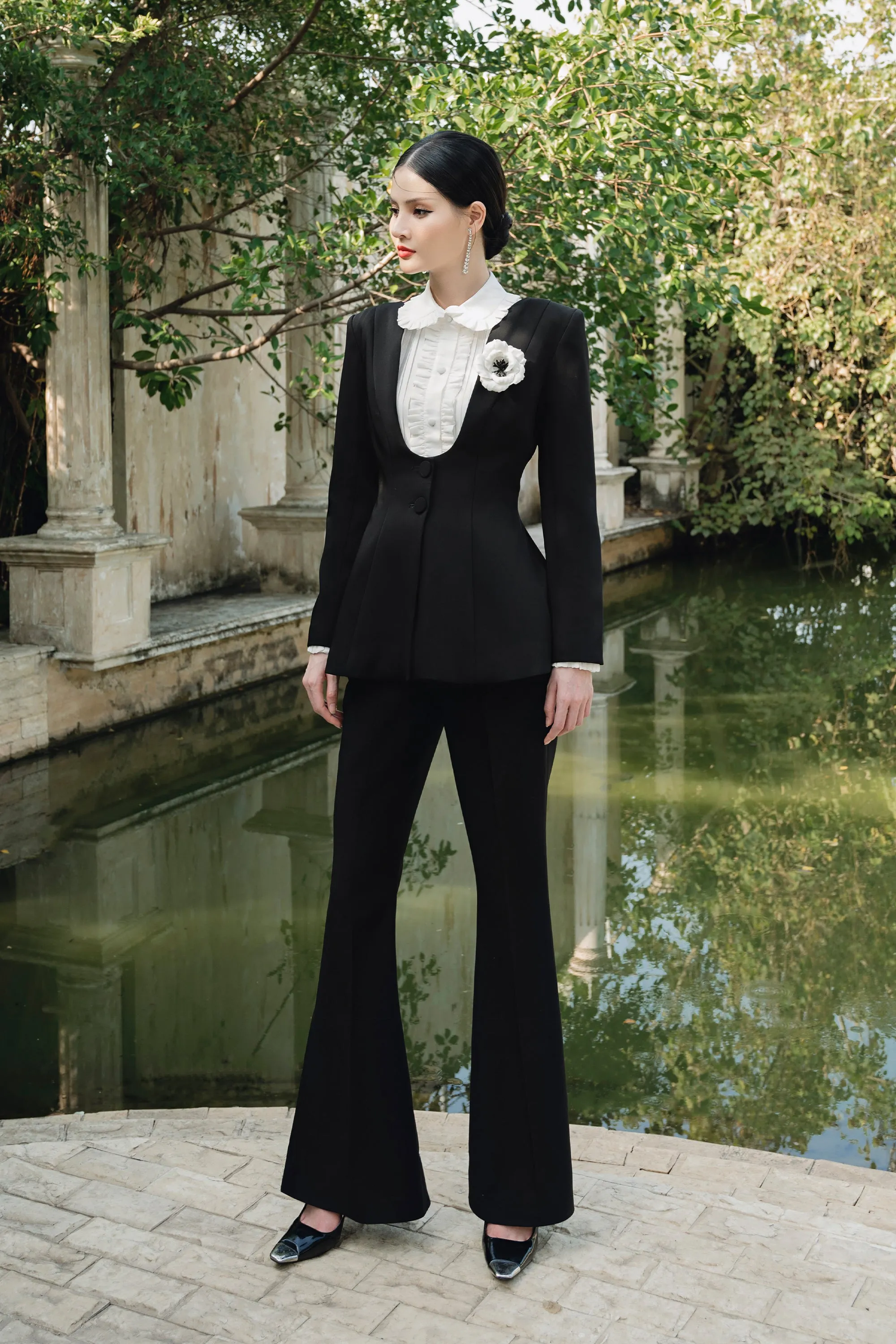Catherine Fit and Flare Long Sleeved Cotton Spandex Suit