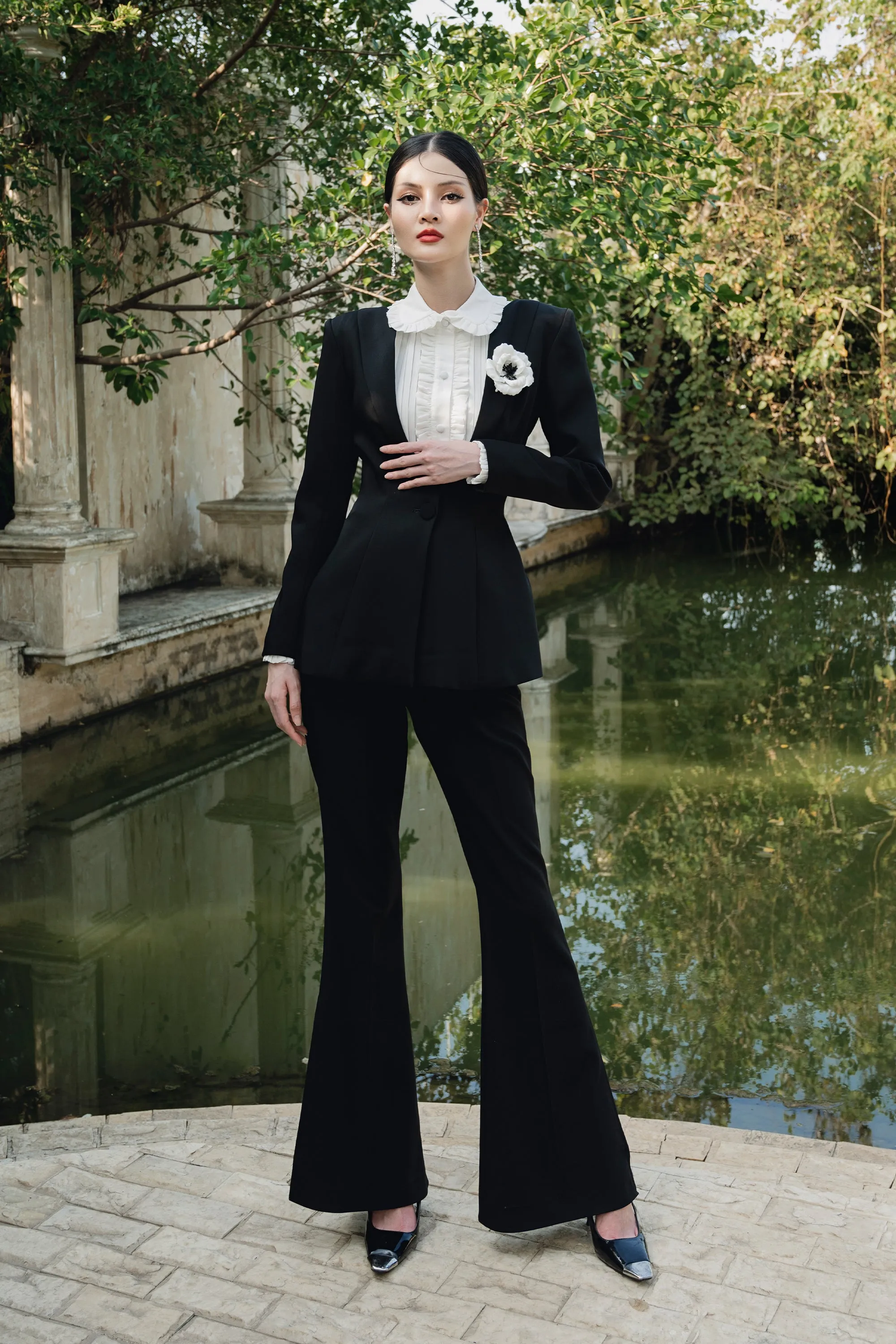 Catherine Fit and Flare Long Sleeved Cotton Spandex Suit