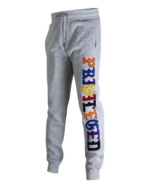 CHENILLE EMBROIDERY FLEECE SWEAT PANTS-P11055M (H.GREY)