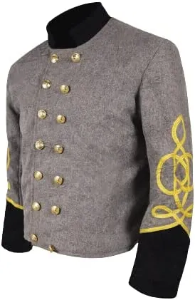 Civil War CS Officer's Grey with Black 3 Braid Double Breast Shell Jacket