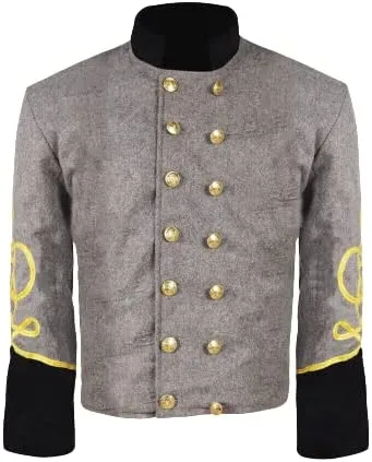 Civil War CS Officer's Grey with Black 3 Braid Double Breast Shell Jacket