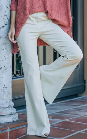 Cream High Rise Flare Corduroy Pants