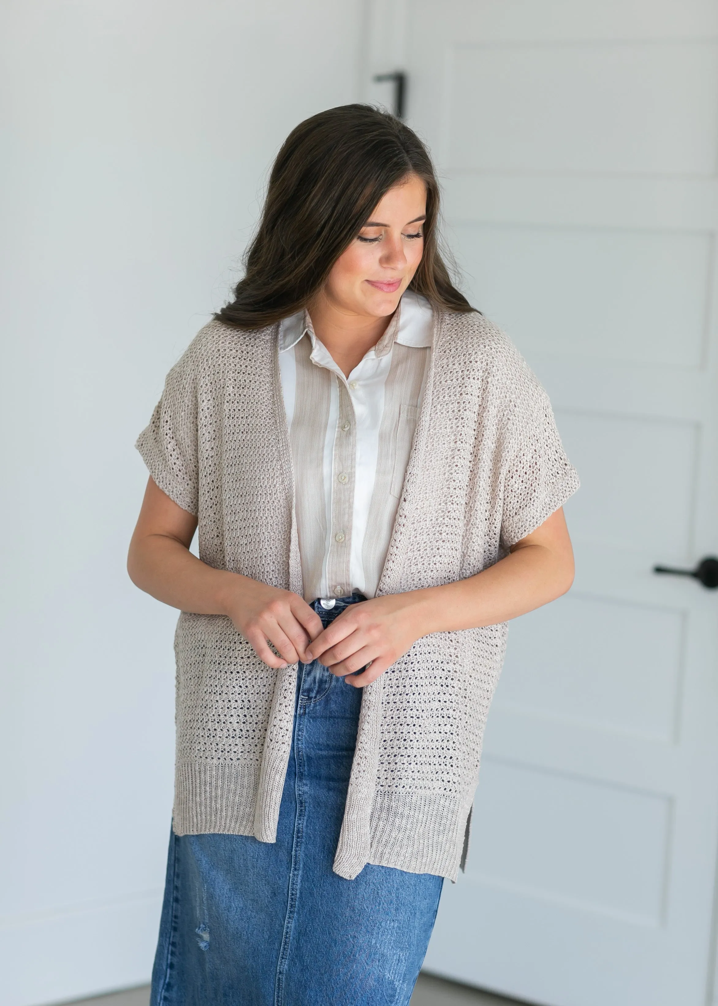 Crocheted Open Front Knit Cardigan - FINAL SALE
