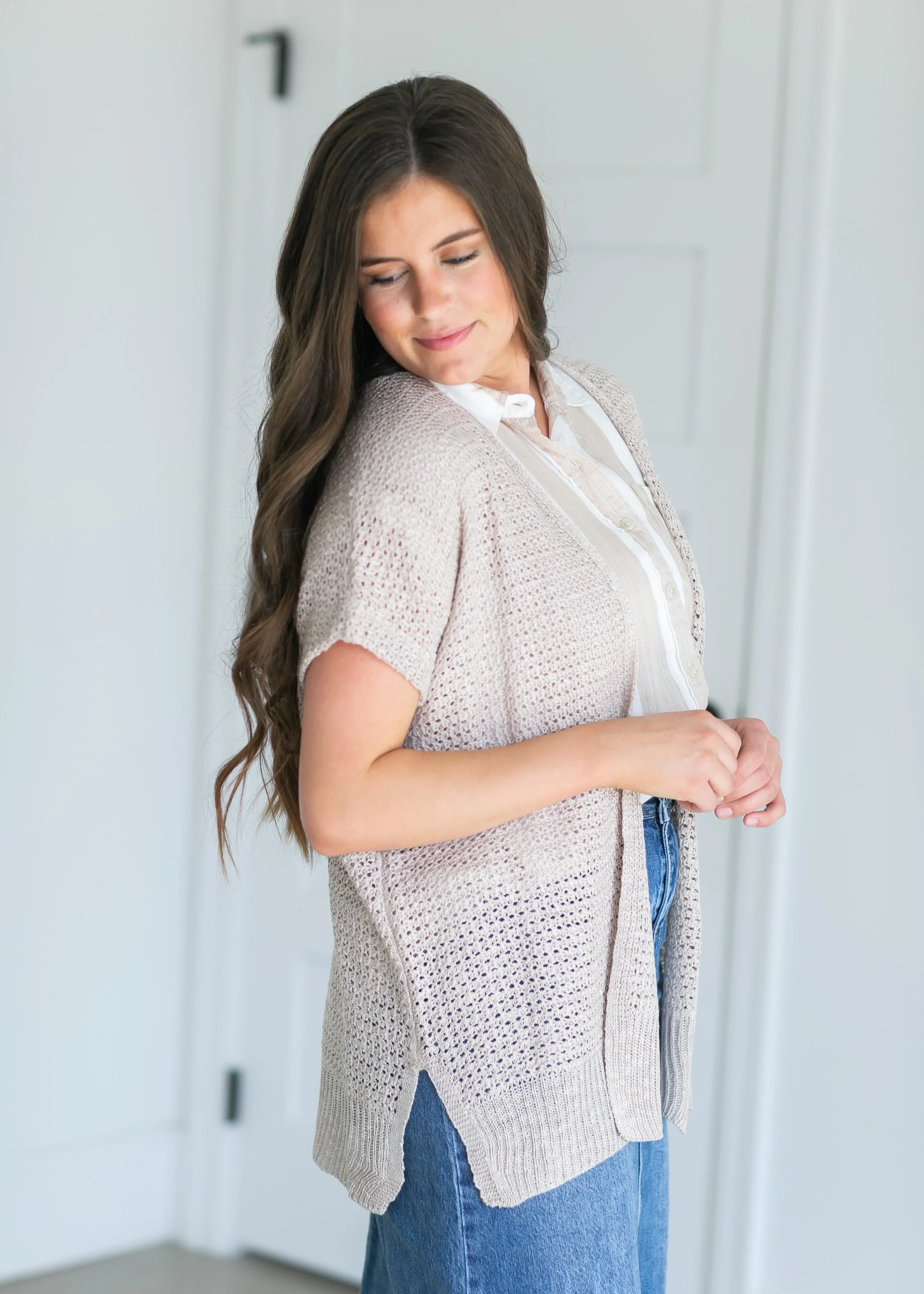 Crocheted Open Front Knit Cardigan - FINAL SALE