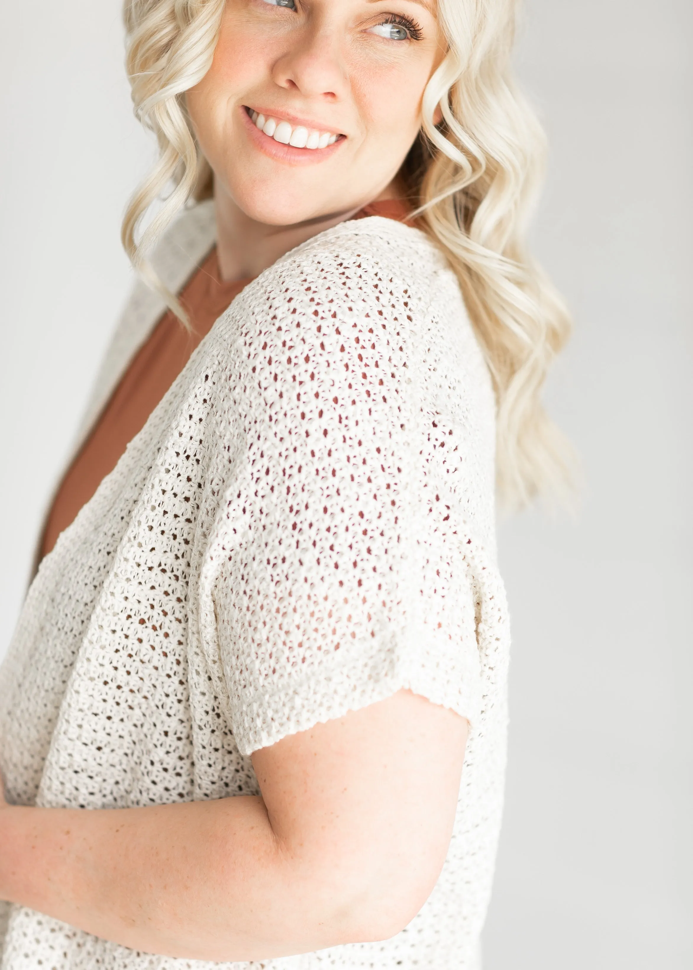 Crocheted Open Front Knit Cardigan - FINAL SALE