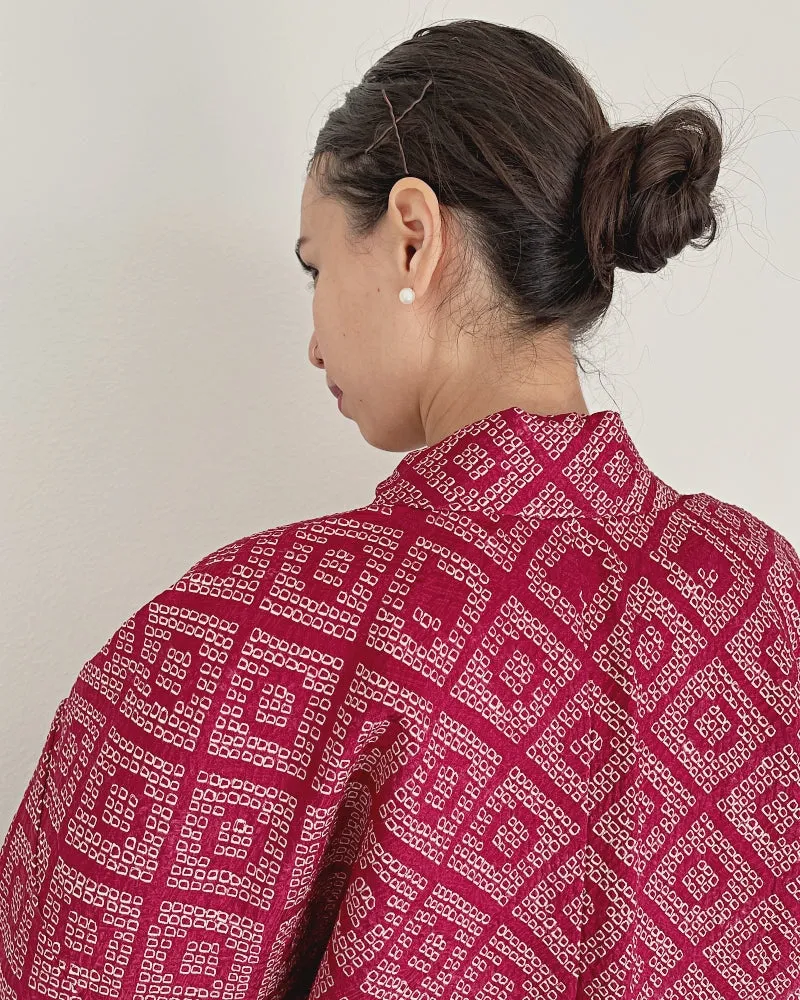 Diamond pattern in maroon red  Haori Kimono Jacket