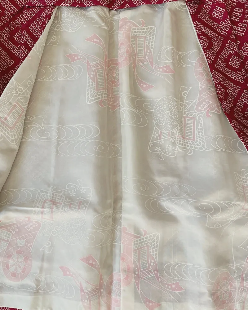 Diamond pattern in maroon red  Haori Kimono Jacket