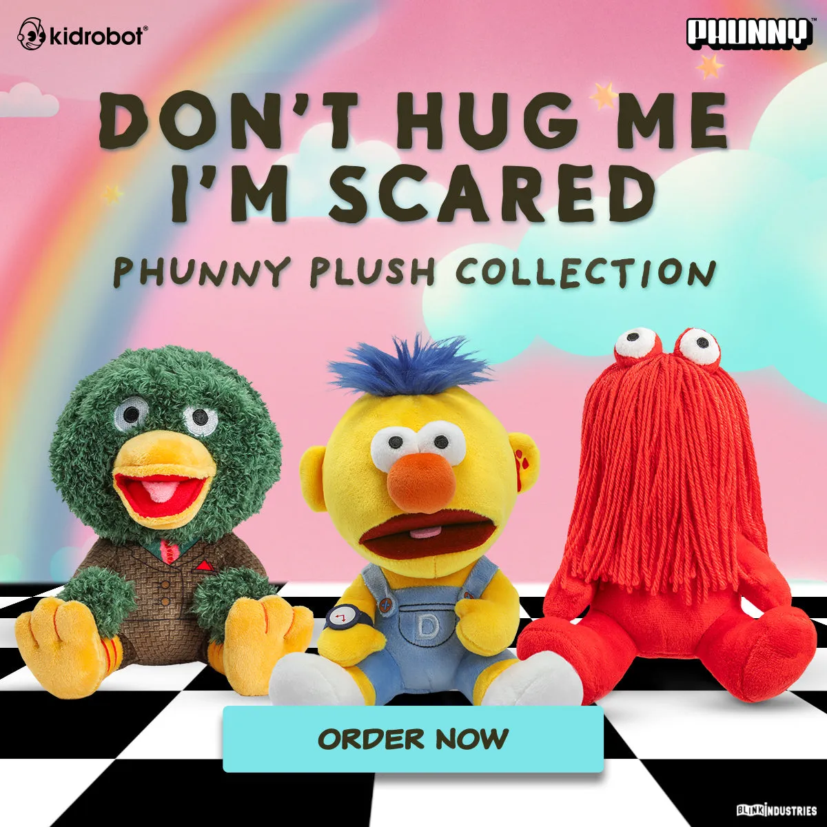 Don't Hug Me I'm Scared Phunny Plush 3-Pack Bundle (Green Duck, Red Guy & Yellow Guy)