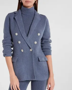 Double Breasted Embellished Button Sweater Blazer in Blue Diamond