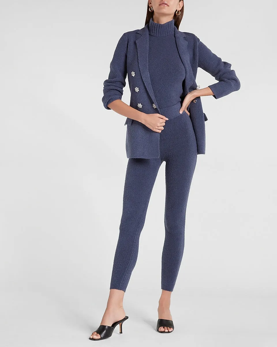 Double Breasted Embellished Button Sweater Blazer in Blue Diamond