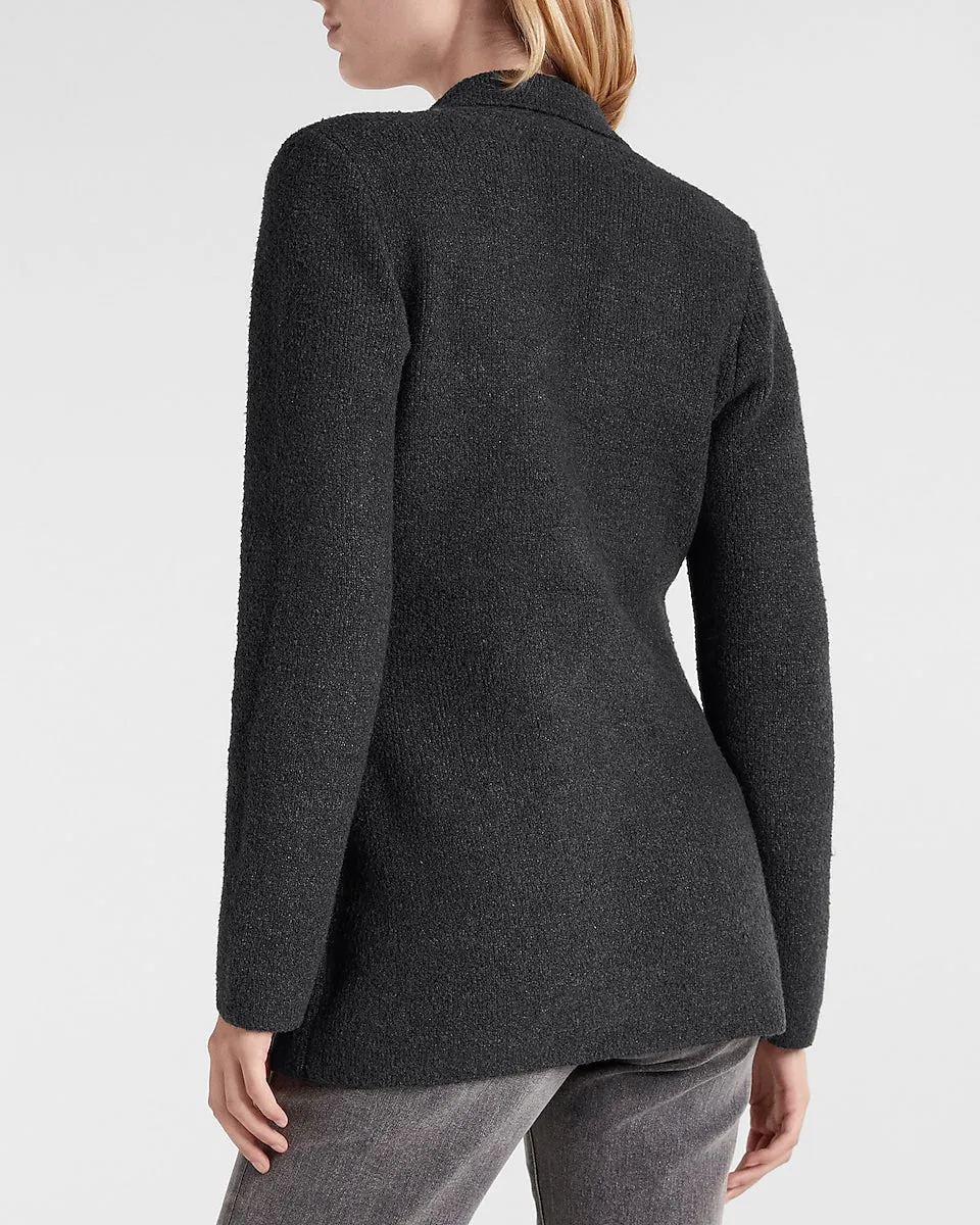 Double Breasted Embellished Button Sweater Blazer in Charcoal Gray